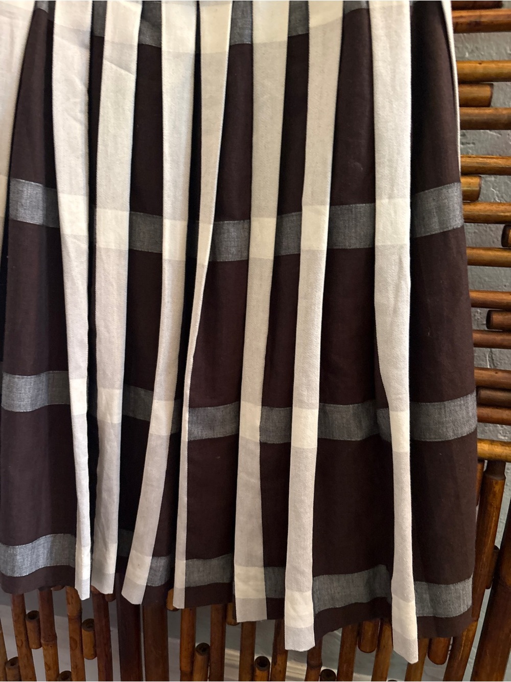 SZ 12 MAEVE ANTHROPOLOGY BEADED COTTON BROWN GINGHAM CHECKERED PLEATED DRESS - Picture 4 of 14